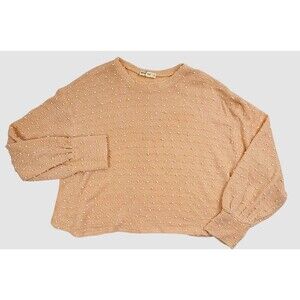 3D Polka Dot Puff Sleeve Cropped Sweater Pastel Peach Loose Weave Fairy Boho L